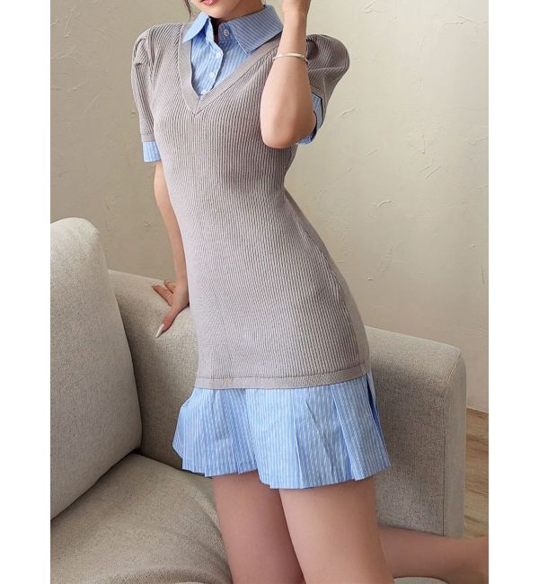 RESEXXY「シャツレイヤードミニニットワンピース」|ワンピース|グレー