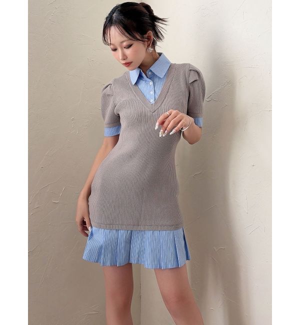 RESEXXY「シャツレイヤードミニニットワンピース」|ワンピース|