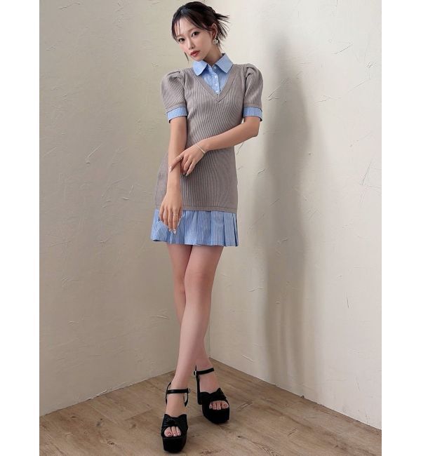 RESEXXY「シャツレイヤードミニニットワンピース」|ワンピース|