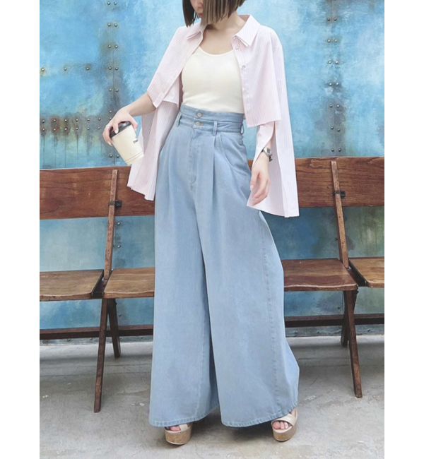 dazzlin「ダブルハイウエストワイドデニムパンツ」|デニム|