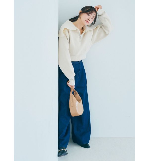 dazzlin「ダブルハイウエストワイドデニムパンツ」|デニム|