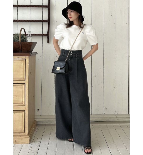 dazzlin「ダブルハイウエストワイドデニムパンツ」|デニム|
