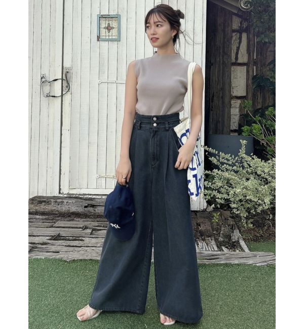 dazzlin「ダブルハイウエストワイドデニムパンツ」|デニム|