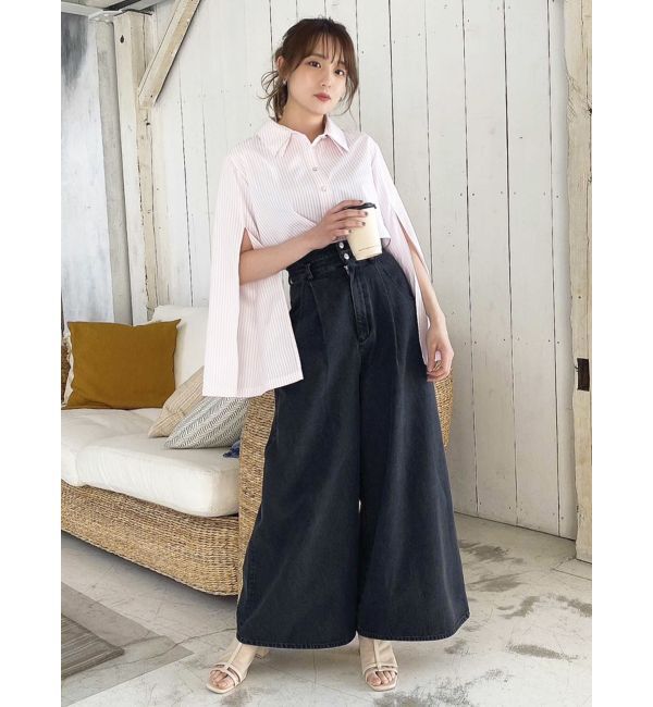 dazzlin「ダブルハイウエストワイドデニムパンツ」|デニム|