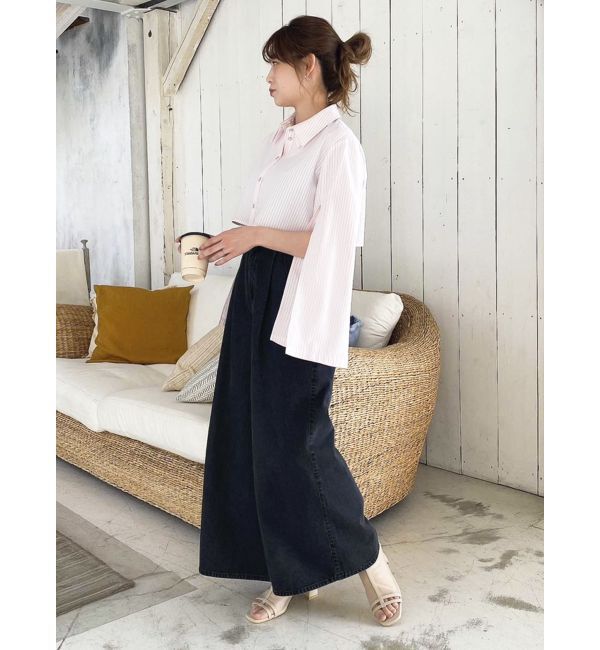 dazzlin「ダブルハイウエストワイドデニムパンツ」|デニム|