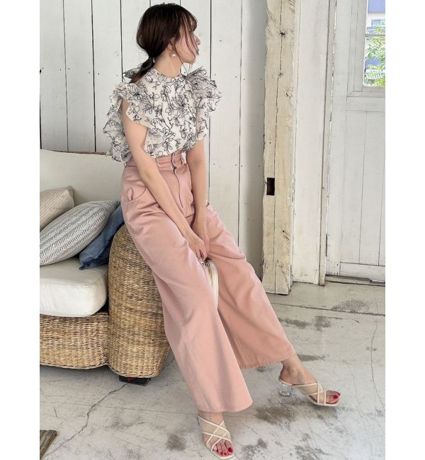 dazzlin「ダブルハイウエストワイドデニムパンツ」|デニム|