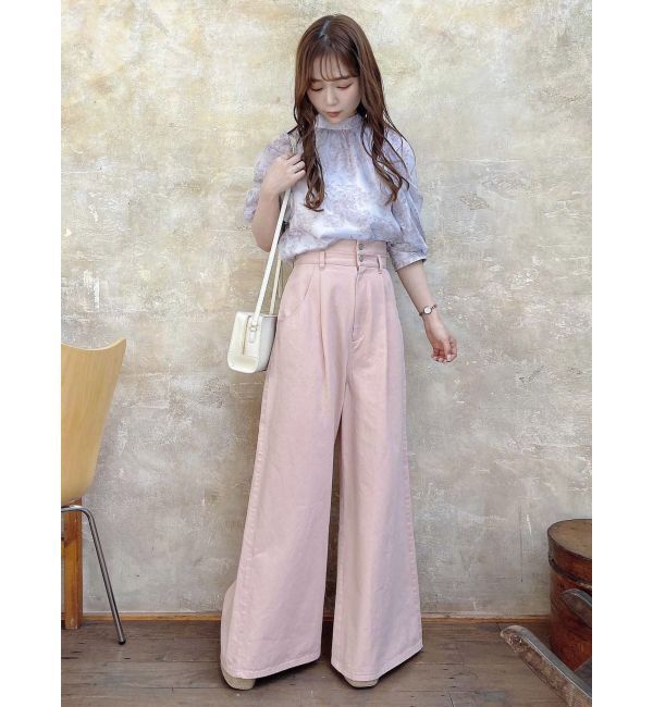 dazzlin「ダブルハイウエストワイドデニムパンツ」|デニム|