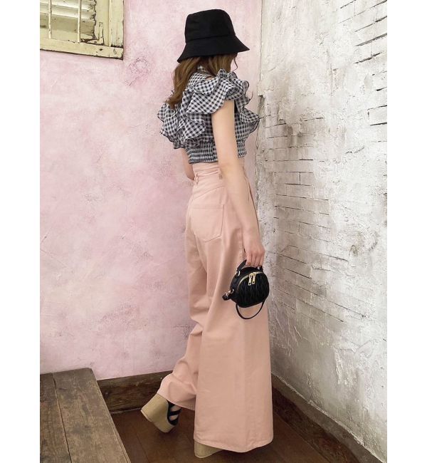 dazzlin「ダブルハイウエストワイドデニムパンツ」|デニム|