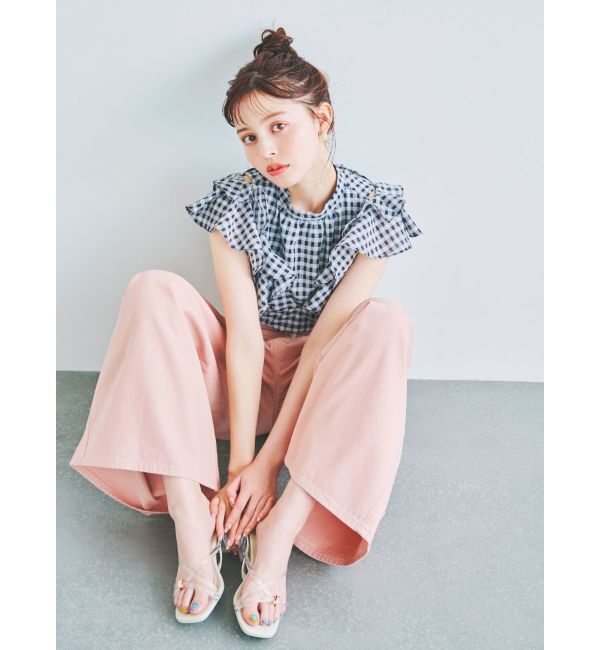 dazzlin「ダブルハイウエストワイドデニムパンツ」|デニム|