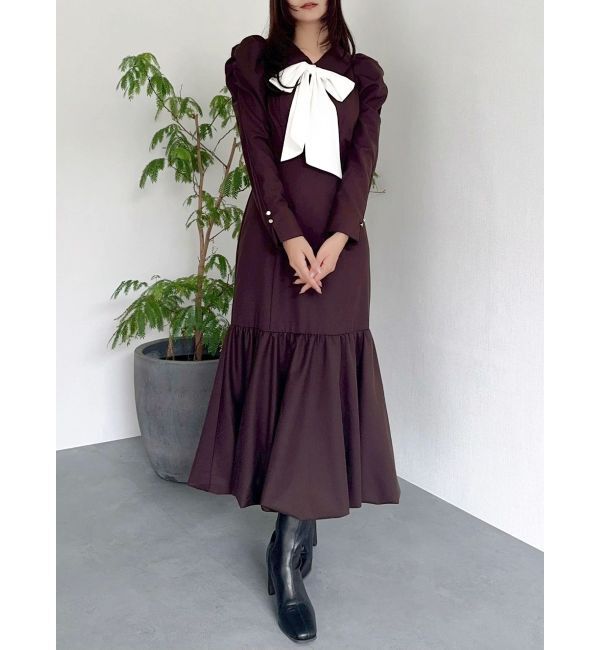 dazzlin「バルーンチェックワンピース」|ワンピース|ブラウン