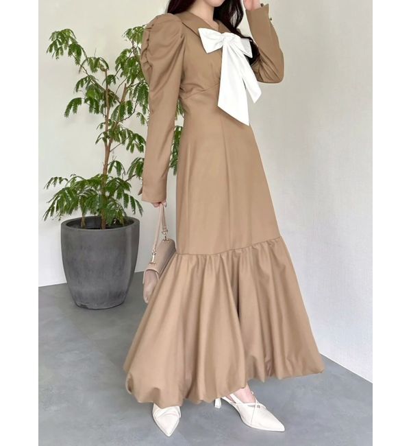 dazzlin「バルーンチェックワンピース」|ワンピース|ベージュ