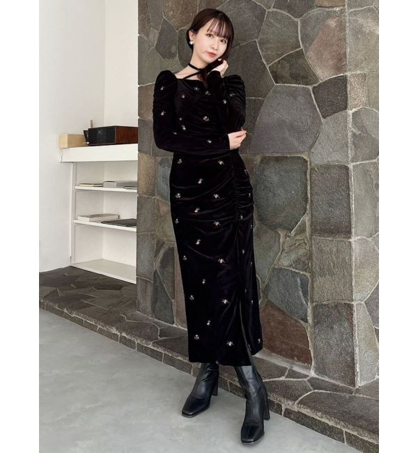 dazzlin「【セットアップ対応】フラワーシシュウベロアスカート」|スカート|