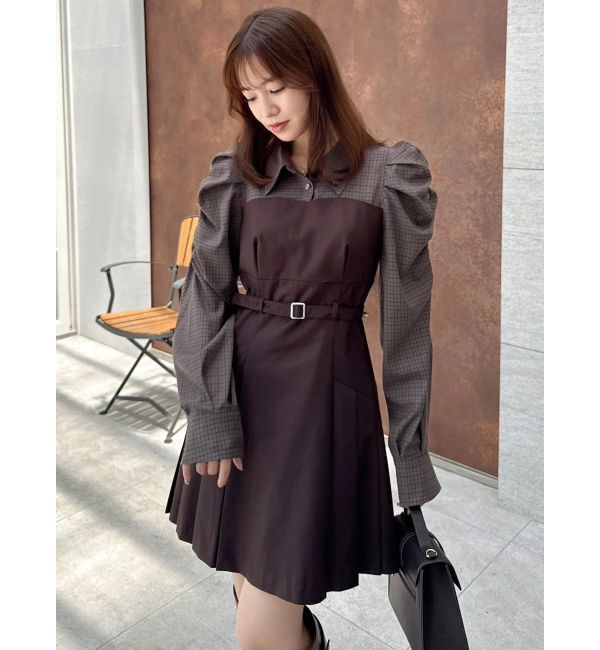 dazzlin「【追加生産分】長袖レイヤードシャツミニワンピース」|ワンピース|ブラウン