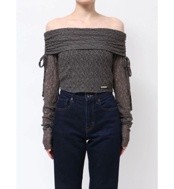 EMODA「レースオフショルダートップ」|Tシャツ・カットソー|グレー