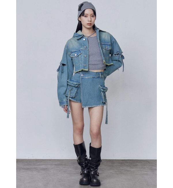 EMODA「カットスリーブフードデニムブルゾン」|ブルゾン・スタジャン|