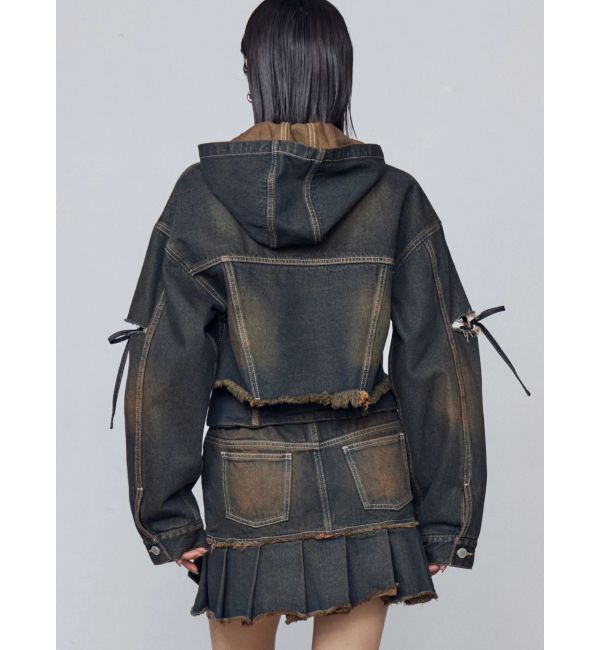 EMODA「カットスリーブフードデニムブルゾン」|ブルゾン・スタジャン|