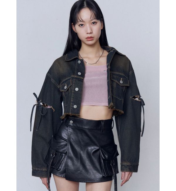 EMODA「カットスリーブフードデニムブルゾン」|ブルゾン・スタジャン|