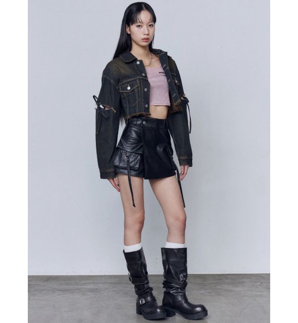 EMODA「カットスリーブフードデニムブルゾン」|ブルゾン・スタジャン|