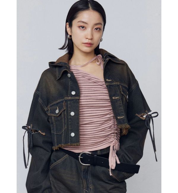 EMODA「カットスリーブフードデニムブルゾン」|ブルゾン・スタジャン|