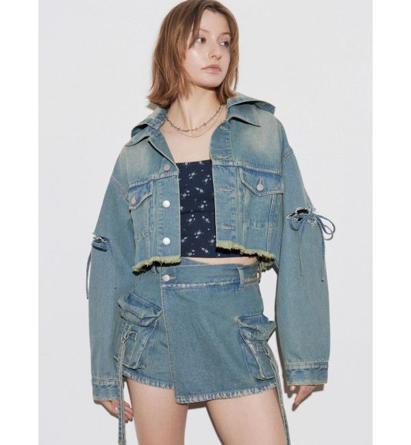 EMODA「カットスリーブフードデニムブルゾン」|ブルゾン・スタジャン|