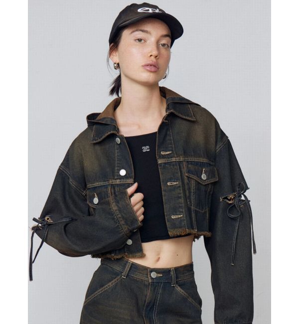 EMODA「カットスリーブフードデニムブルゾン」|ブルゾン・スタジャン|インディゴ
