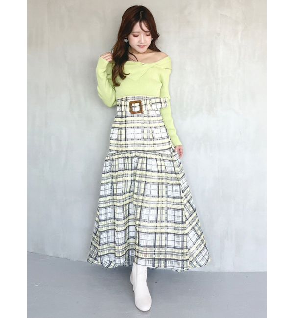 MERCURYDUO「カラーチェックティアードドッキングワンピース」|ワンピース|