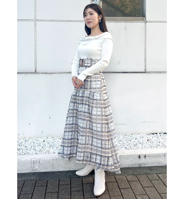 MERCURYDUO「カラーチェックティアードドッキングワンピース」|ワンピース|