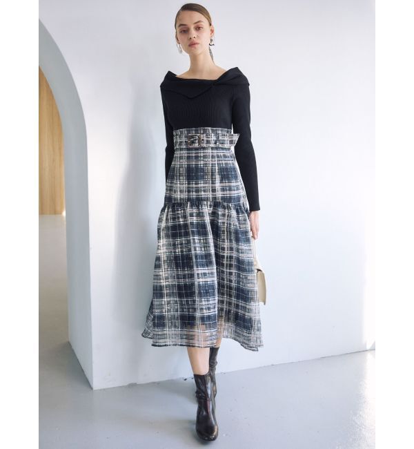 MERCURYDUO「カラーチェックティアードドッキングワンピース」|ワンピース|