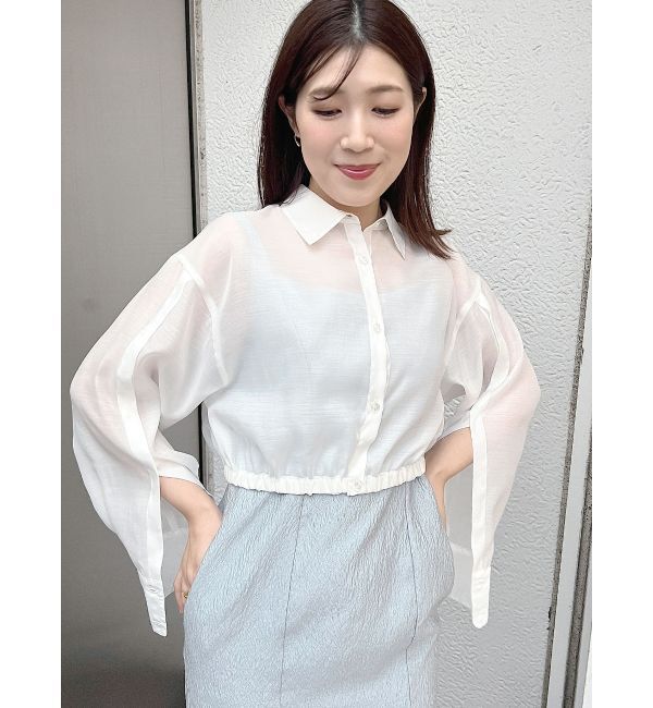 MERCURYDUO「スリットスリーブクロップドシャツ」|シャツ・ブラウス|