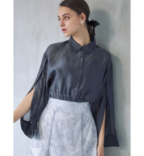 MERCURYDUO「スリットスリーブクロップドシャツ」|シャツ・ブラウス|