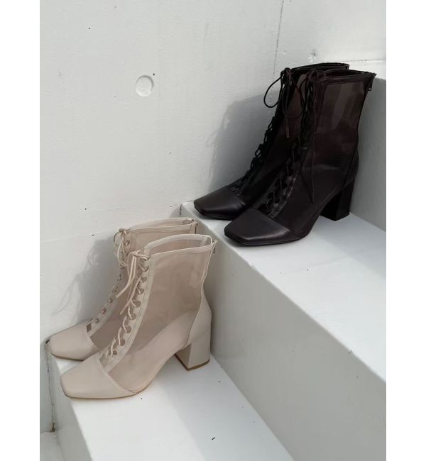 MERCURYDUO「レースアップメッシュブーツ」|ショートブーツ|