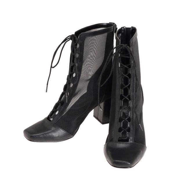 MERCURYDUO「レースアップメッシュブーツ」|ショートブーツ|ブラック