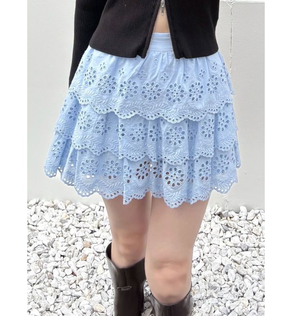 MERCURYDUO「スカラップレースティアードスカパン」|スカート|アイスブルー