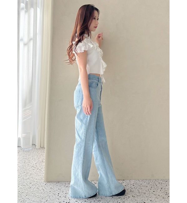 MERCURYDUO「異素材シャーリングフリルニット」|ニット・セーター|