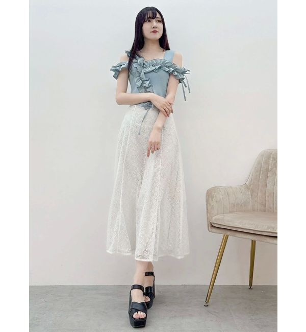 MERCURYDUO「異素材シャーリングフリルニット」|ニット・セーター|