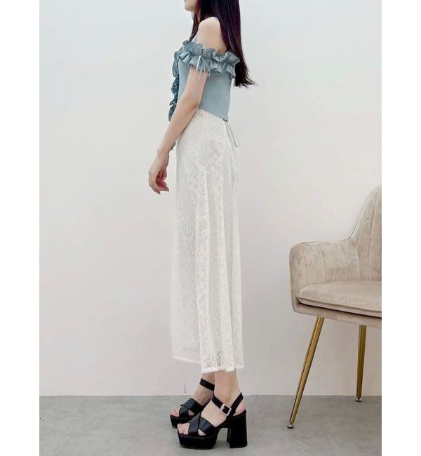 MERCURYDUO「異素材シャーリングフリルニット」|ニット・セーター|