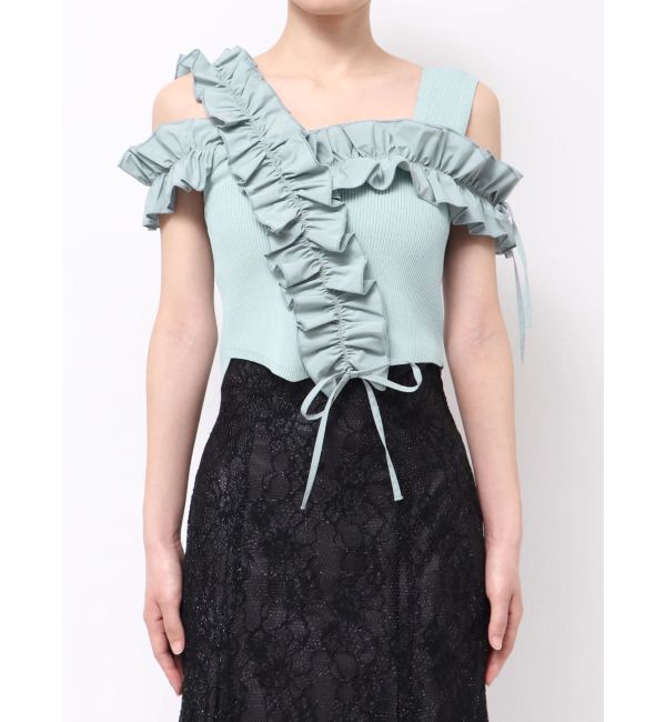 MERCURYDUO「異素材シャーリングフリルニット」|ニット・セーター|