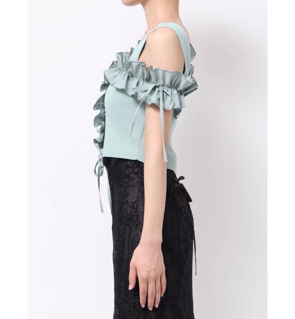 MERCURYDUO「異素材シャーリングフリルニット」|ニット・セーター|