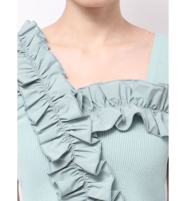 MERCURYDUO「異素材シャーリングフリルニット」|ニット・セーター|