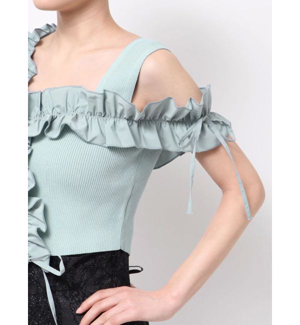 MERCURYDUO「異素材シャーリングフリルニット」|ニット・セーター|