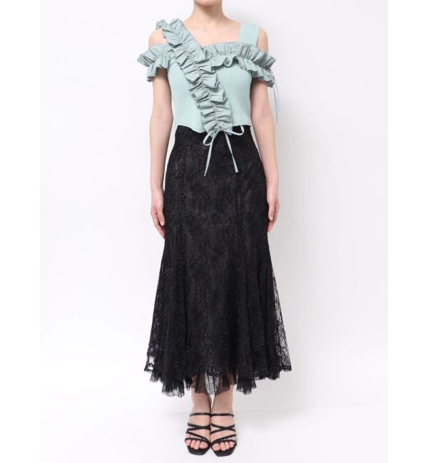 MERCURYDUO「異素材シャーリングフリルニット」|ニット・セーター|