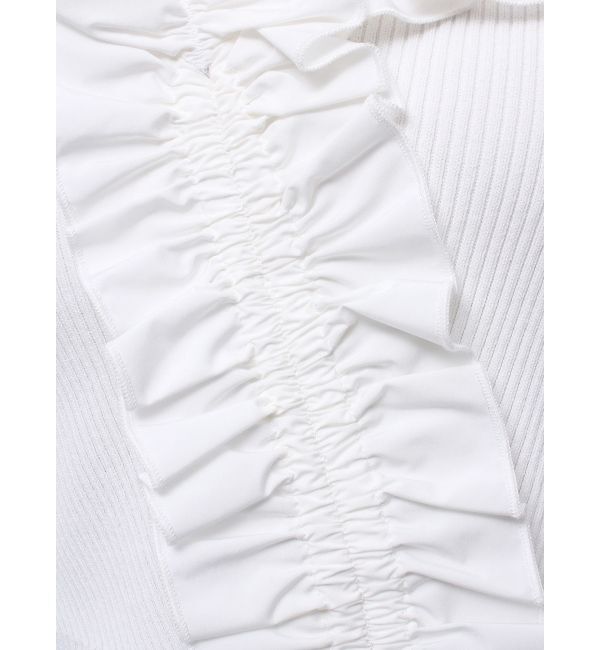 MERCURYDUO「異素材シャーリングフリルニット」|ニット・セーター|