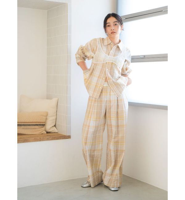 Ungrid「リネン混チェック柄パンツ」|その他|