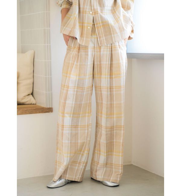 Ungrid「リネン混チェック柄パンツ」|その他|ベージュ