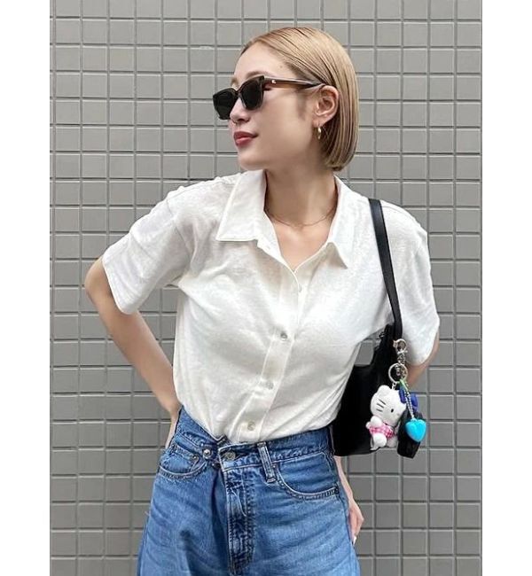 Ungrid「リネン混ハーフスリーブポロカーデ」|カーディガン|