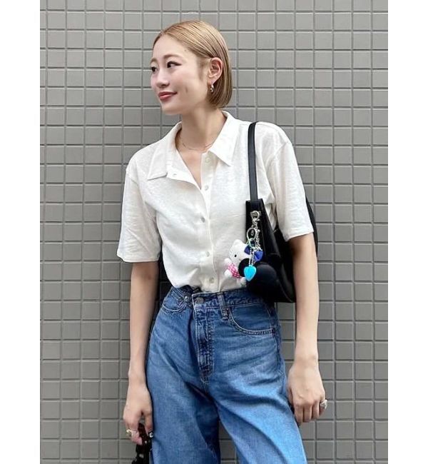 Ungrid「リネン混ハーフスリーブポロカーデ」|カーディガン|