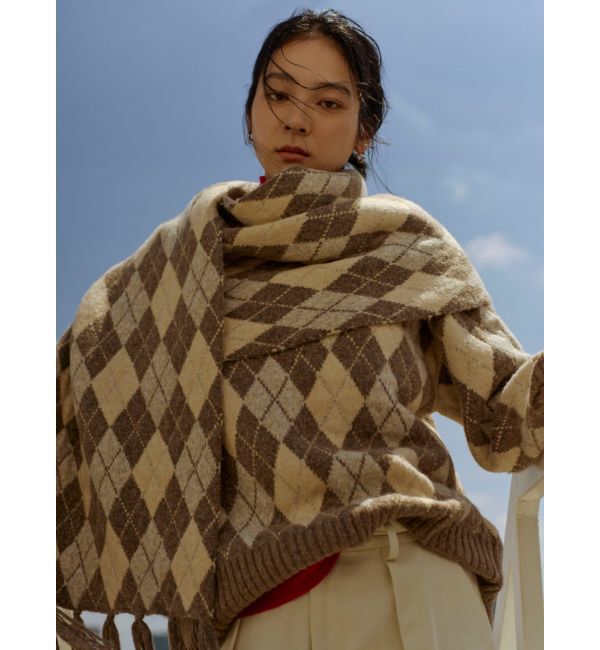 Ungrid「アーガイルニットマフラー」|マフラー|ベージュ