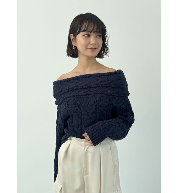 LAGUNAMOON「【POLO BCSコラボ】ケーブルオフショルニットプルオーバー」|ニット・セーター|ネイビー