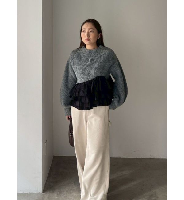LAGUNAMOON「フリルドッキングペプラムニットプルオーバー」|ニット・セーター|