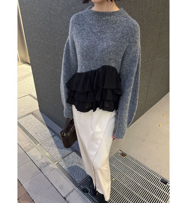 LAGUNAMOON「フリルドッキングペプラムニットプルオーバー」|ニット・セーター|